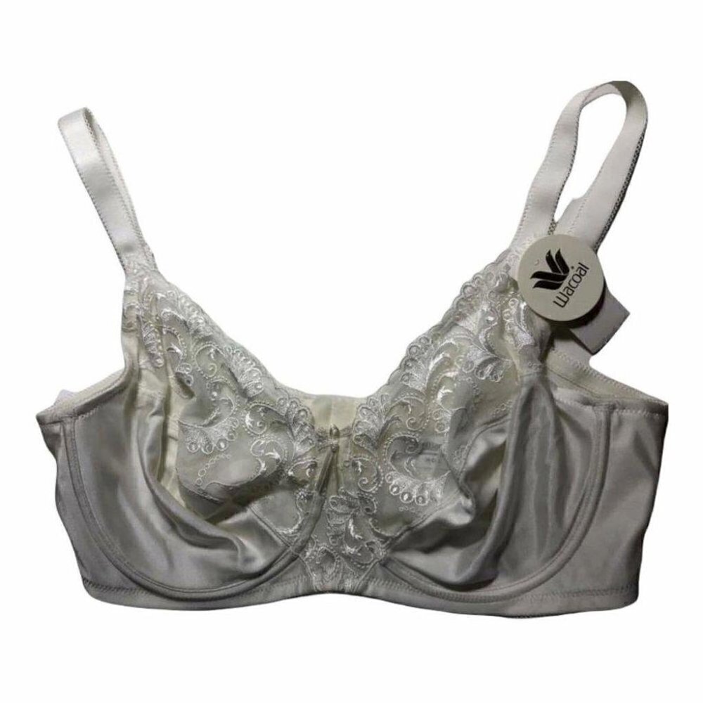 #3467-12 WACOAL 85128 Women Unlined Satin Embroidered Bra White Sz 36DD NEW